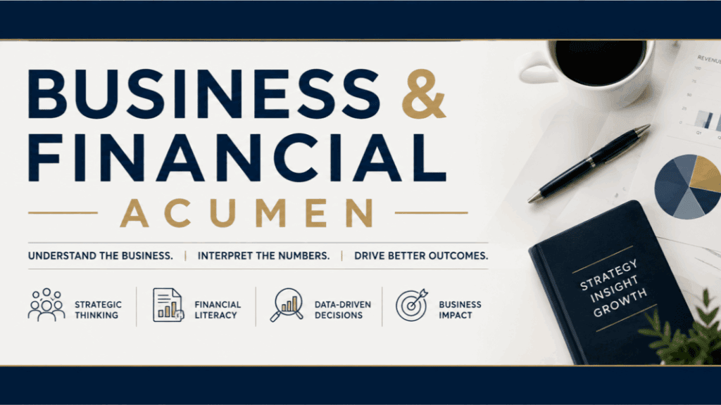 Current image: Graphic post with text saying "Business and financial acumen"